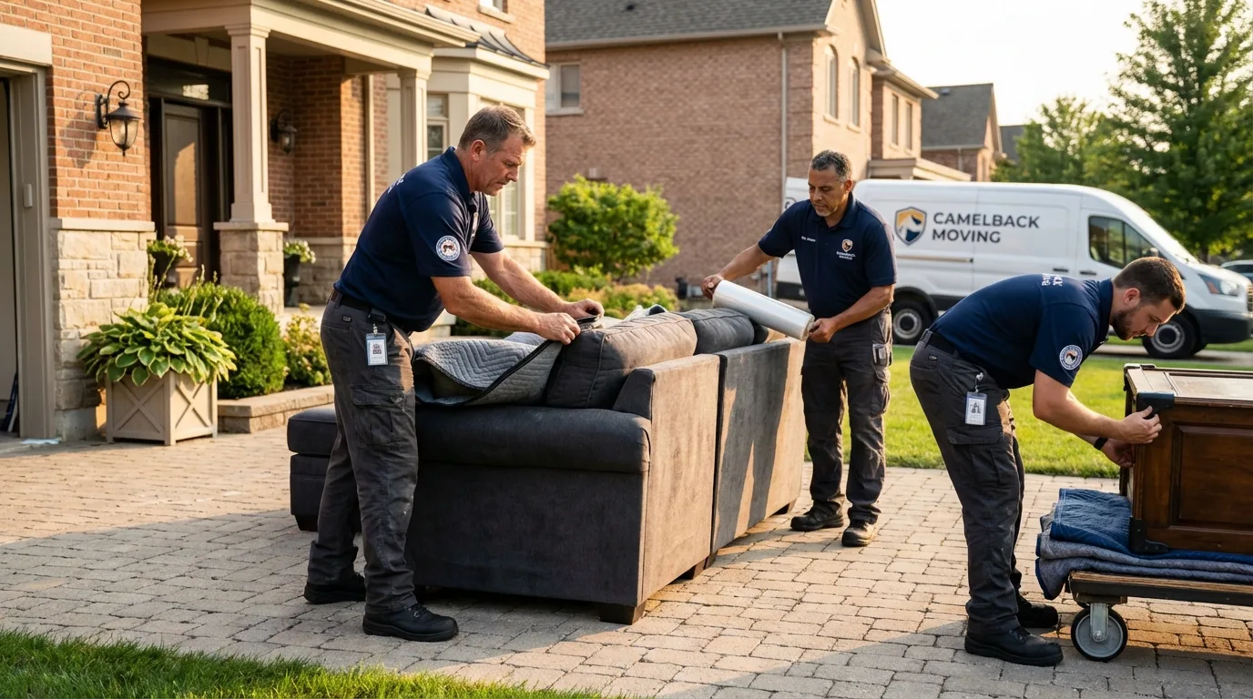 Large estate moving crew wrapping furniture in Teague, TX